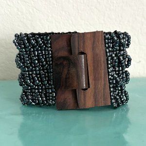 Women's Hand-Beaded Grey Cuff Bracelet is New with Tags